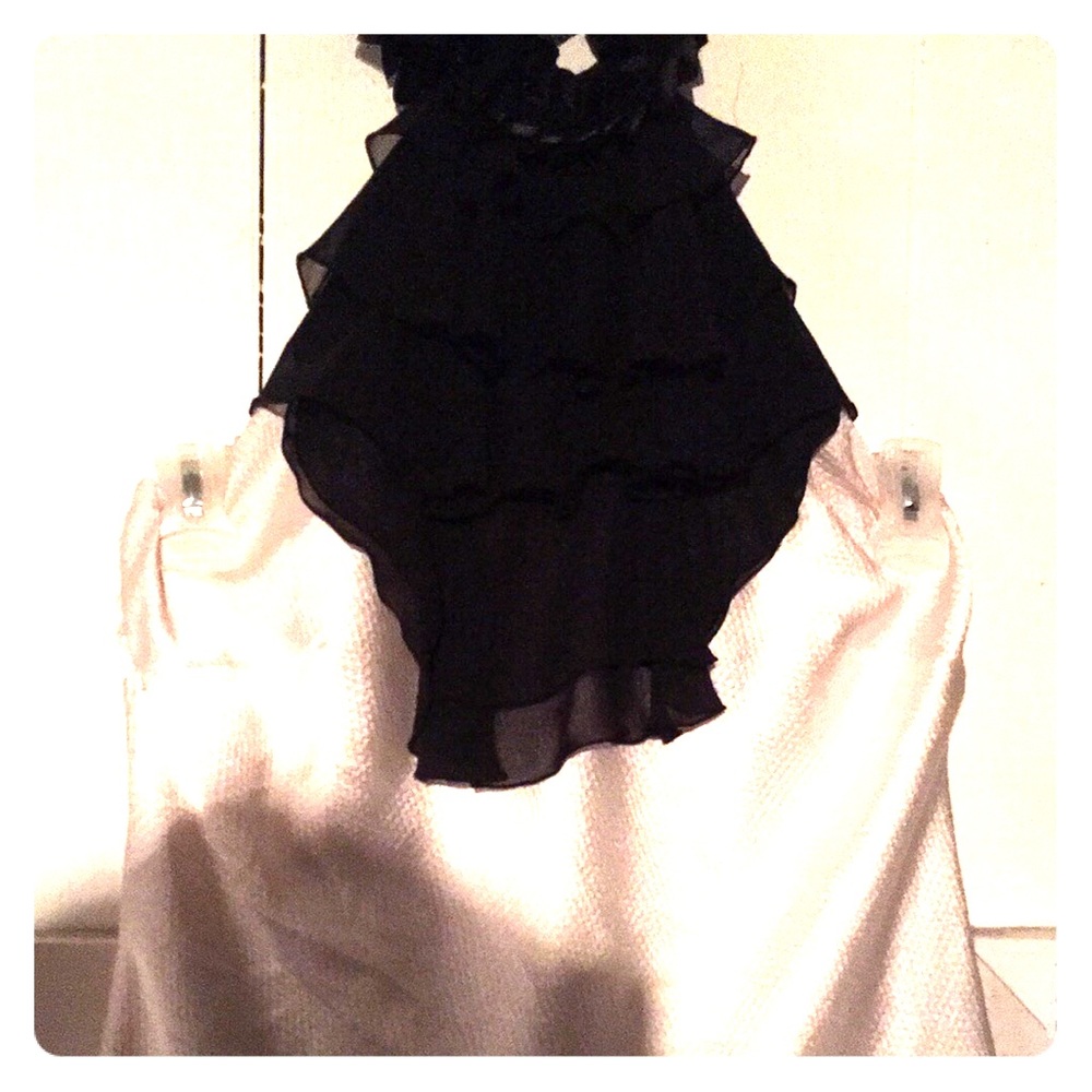 Ruffled Black & Cream Dressy Top
